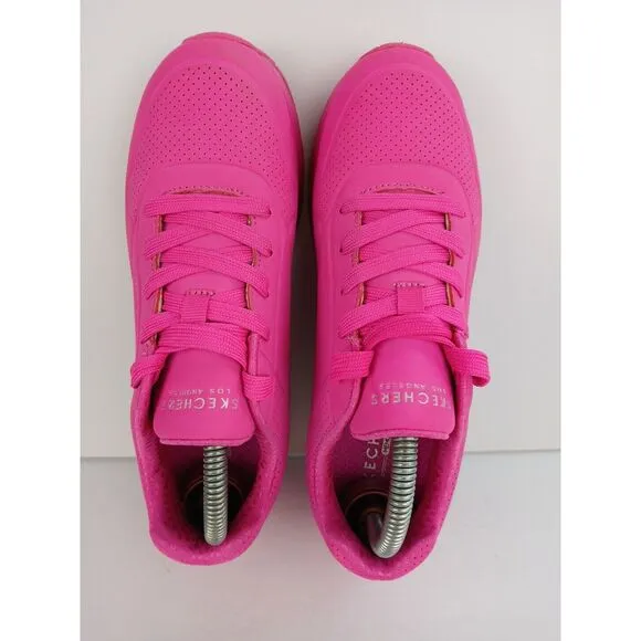Skechers Kid's Girls Size  4 Street Uno Gen1-Neon Glow Sneaker Hot Pink