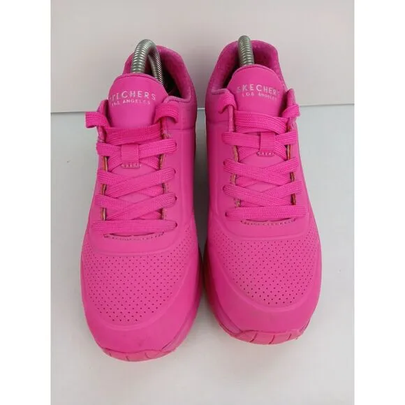 Skechers Kid's Girls Size  4 Street Uno Gen1-Neon Glow Sneaker Hot Pink
