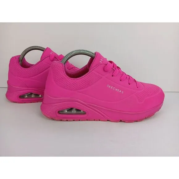 Skechers Kid's Girls Size  4 Street Uno Gen1-Neon Glow Sneaker Hot Pink