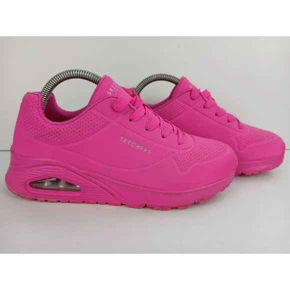 Skechers Kid's Girls Size  4 Street Uno Gen1-Neon Glow Sneaker Hot Pink