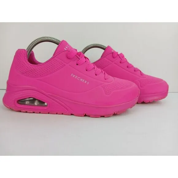 Skechers Kid's Girls Size  4 Street Uno Gen1-Neon Glow Sneaker Hot Pink