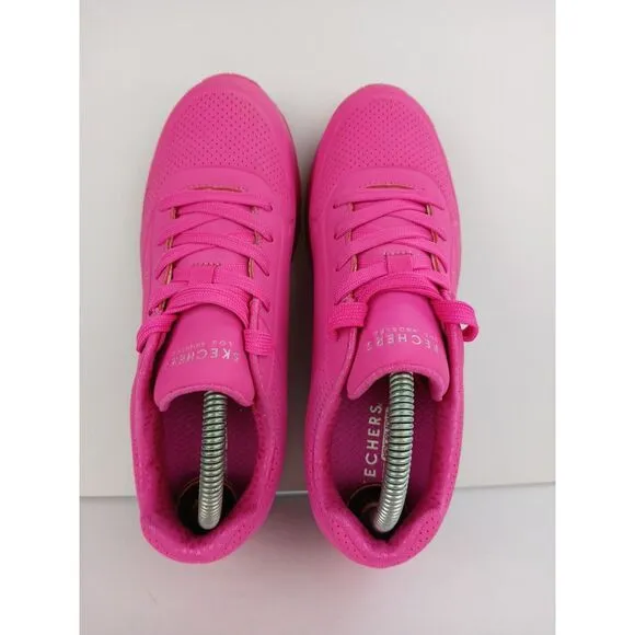 Skechers Kid's Girls Size  4 Street Uno Gen1-Neon Glow Sneaker Hot Pink