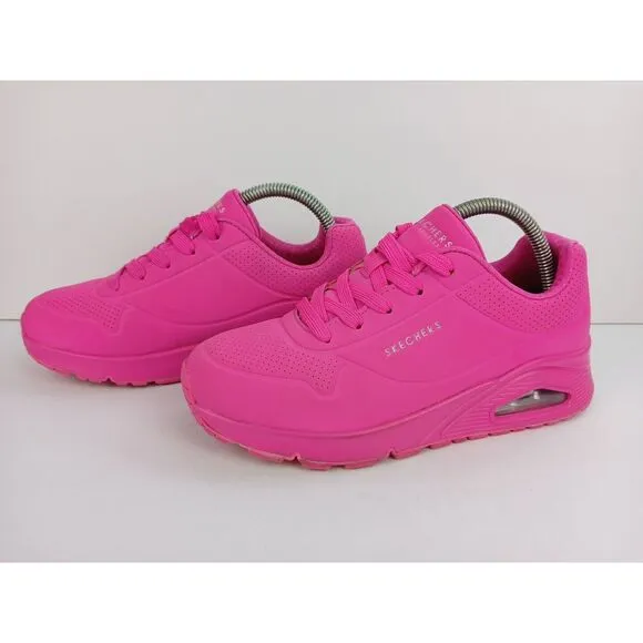 Skechers Kid's Girls Size  4 Street Uno Gen1-Neon Glow Sneaker Hot Pink
