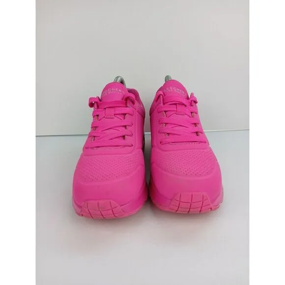 Skechers Kid's Girls Size  4 Street Uno Gen1-Neon Glow Sneaker Hot Pink
