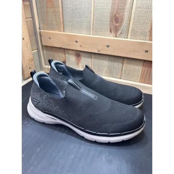Skechers Mens Black Slip-On Sneakers Air Cooled Goga Mat Hyper Pillars Stretch F