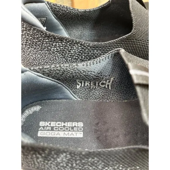 Skechers Mens Black Slip-On Sneakers Air Cooled Goga Mat Hyper Pillars Stretch F