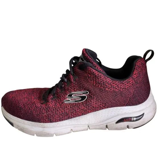 Skechers Paradyme Mens 10 Arch Fit Sneakers Red Black Knit Lace Up Athleticwear