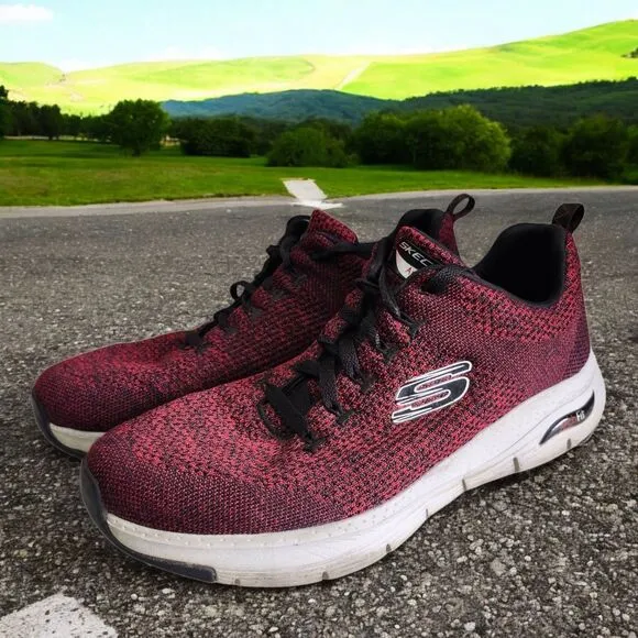 Skechers Paradyme Mens 10 Arch Fit Sneakers Red Black Knit Lace Up Athleticwear