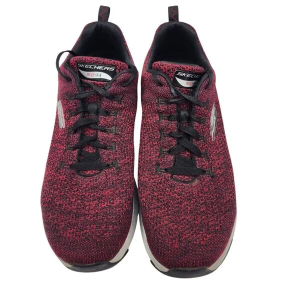 Skechers Paradyme Mens 10 Arch Fit Sneakers Red Black Knit Lace Up Athleticwear