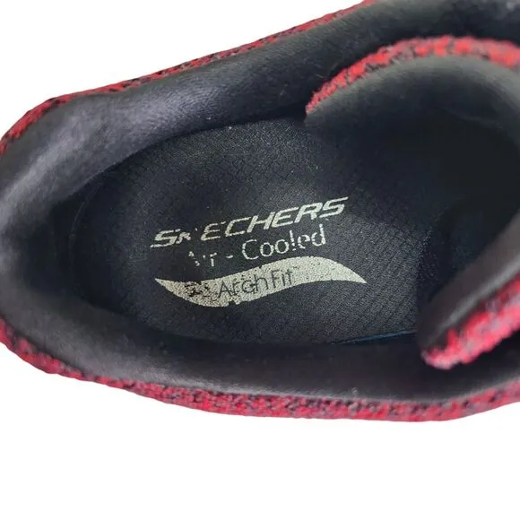 Skechers Paradyme Mens 10 Arch Fit Sneakers Red Black Knit Lace Up Athleticwear