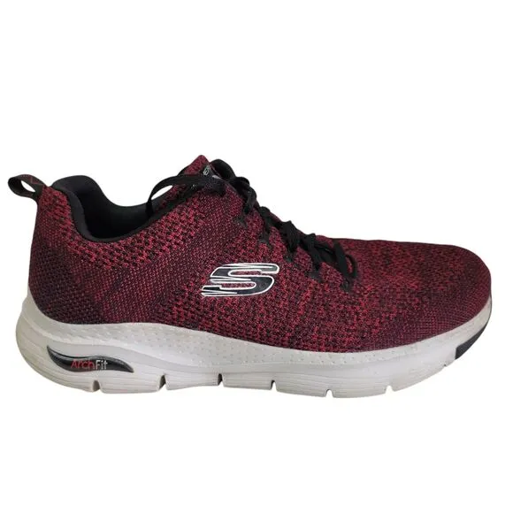 Skechers Paradyme Mens 10 Arch Fit Sneakers Red Black Knit Lace Up Athleticwear
