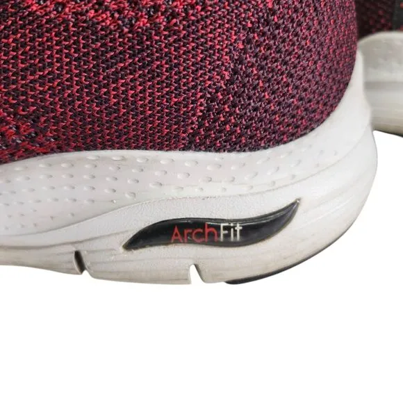 Skechers Paradyme Mens 10 Arch Fit Sneakers Red Black Knit Lace Up Athleticwear