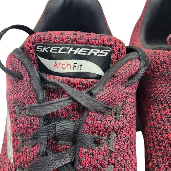 Skechers Paradyme Mens 10 Arch Fit Sneakers Red Black Knit Lace Up Athleticwear