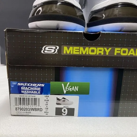 Skechers Vegan Lite-Weight Fresh-Air-Buzz Sneakers Men Sz 9 White New (8790203)