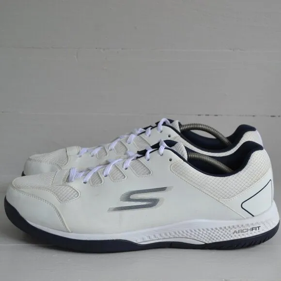 Skechers White Navy Pickleball Sneakers Men's 12 Viper Court Arch Fit Go Train