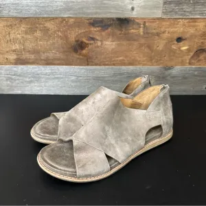 Sofft Womens Smoke Suede Metallic Evonne Flat Sandals Zip Back Size 11M EUC