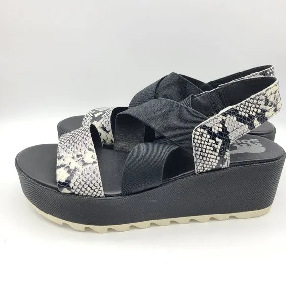 Sorel women sandals Cameron snake black Flatform wedge Slingback 8.5 39.5 new