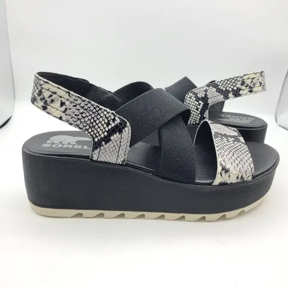 Sorel women sandals Cameron snake black Flatform wedge Slingback 8.5 39.5 new