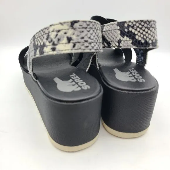 Sorel women sandals Cameron snake black Flatform wedge Slingback 8.5 39.5 new