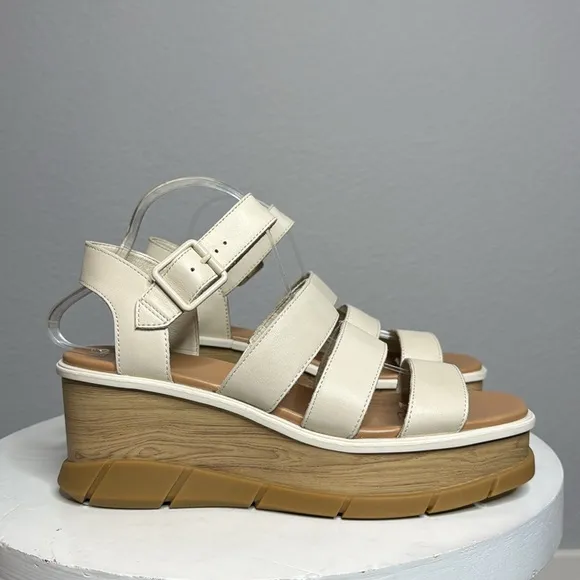 SOREL WOMENS JOANIE III ANKLE STRAP OPEN TOE PLATFORM SANDALS IN CHALK **NWT**
