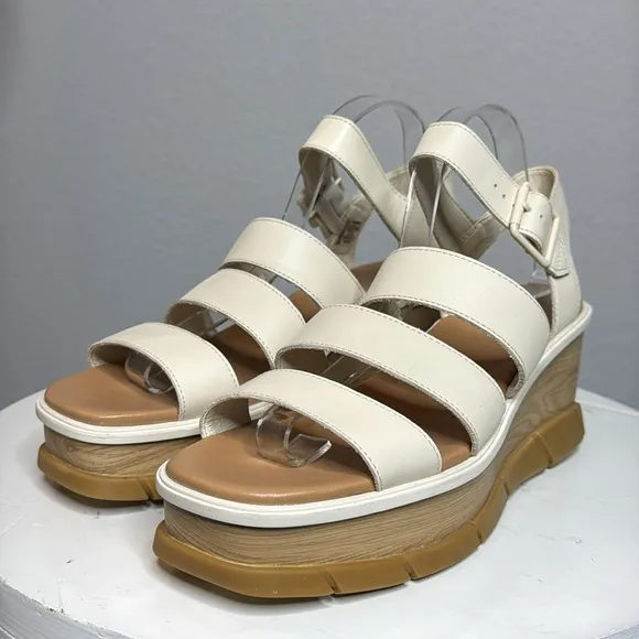 SOREL WOMENS JOANIE III ANKLE STRAP OPEN TOE PLATFORM SANDALS IN CHALK **NWT**