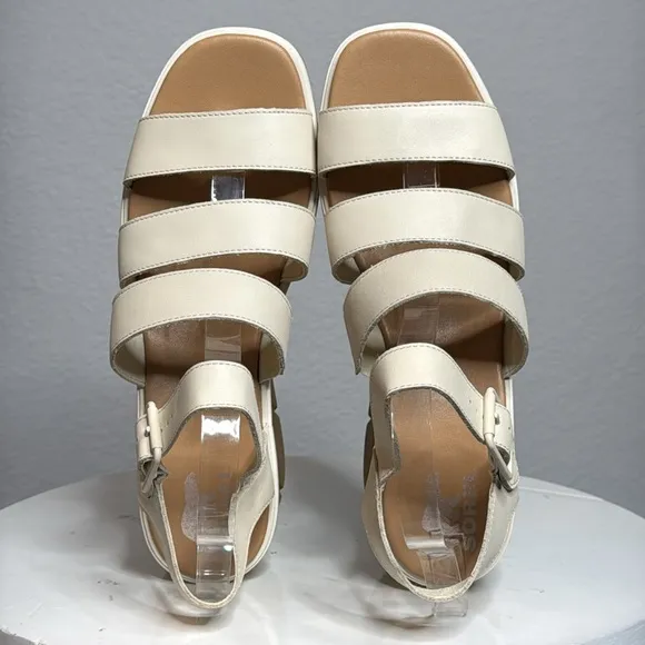 SOREL WOMENS JOANIE III ANKLE STRAP OPEN TOE PLATFORM SANDALS IN CHALK **NWT**