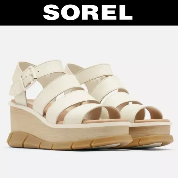 SOREL WOMENS JOANIE III ANKLE STRAP OPEN TOE PLATFORM SANDALS IN CHALK **NWT**