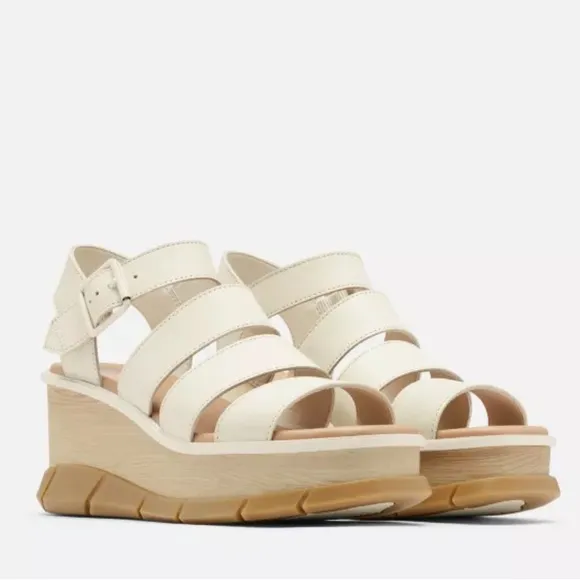 SOREL WOMENS JOANIE III ANKLE STRAP OPEN TOE PLATFORM SANDALS IN CHALK **NWT**