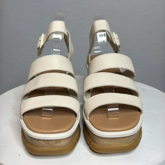 SOREL WOMENS JOANIE III ANKLE STRAP OPEN TOE PLATFORM SANDALS IN CHALK **NWT**