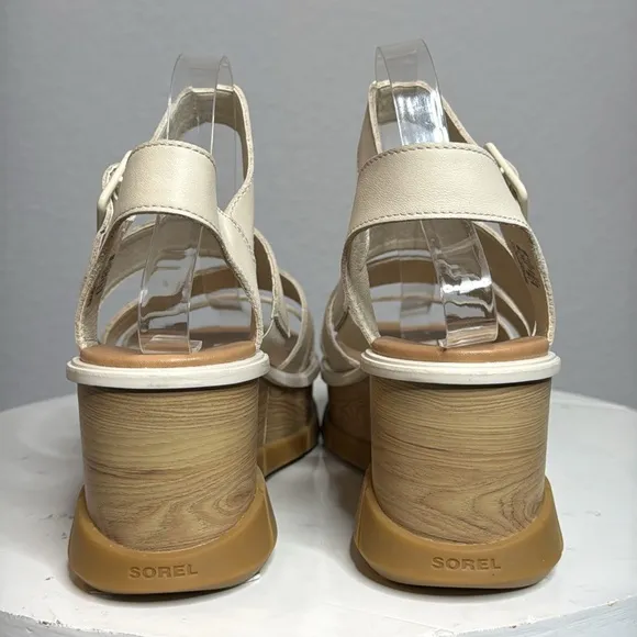 SOREL WOMENS JOANIE III ANKLE STRAP OPEN TOE PLATFORM SANDALS IN CHALK **NWT**