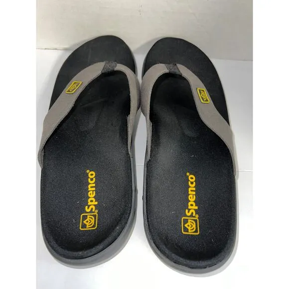 Spenco Men's Size 11 / 45 Pure Black Flip Flops Sandals Orthotic Comfort Shoes