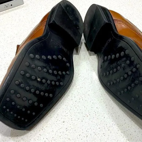 Stacy Adams Men’s Brown Leather Oxford Square Toe Slip on Dress Shoes 9M