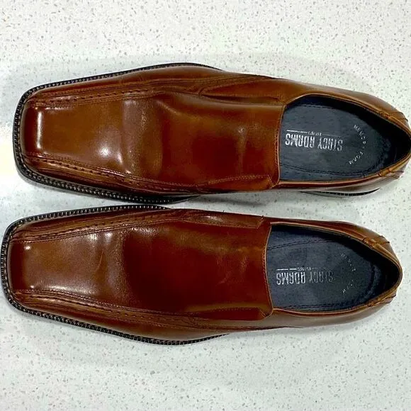 Stacy Adams Men’s Brown Leather Oxford Square Toe Slip on Dress Shoes 9M