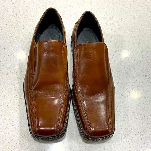 Stacy Adams Men’s Brown Leather Oxford Square Toe Slip on Dress Shoes 9M