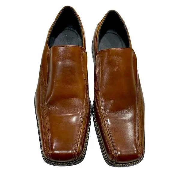 Stacy Adams Men’s Brown Leather Oxford Square Toe Slip on Dress Shoes 9M