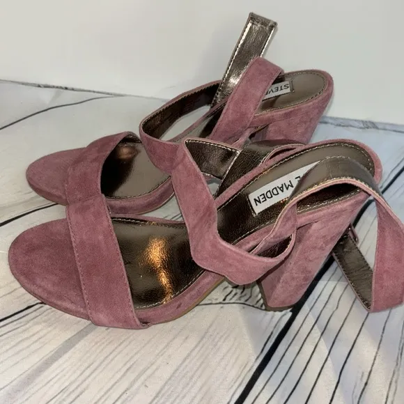 Steve Madden Mauve “CANAAN” Strappy Block Heel Suede Sandals Size 7.5