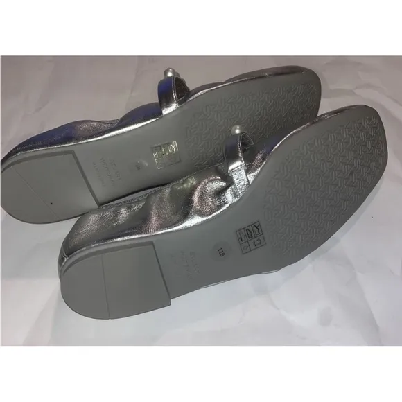 STUART WEITZMAN Faux Pearl-embellished Silver  Leather Ballet Flats SZ 11 New