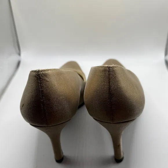 Stuart Weitzman Gold Pointed Square Toe Heels Satin Shiny Pumps 7.5