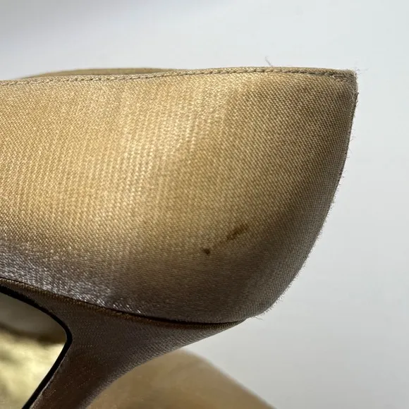 Stuart Weitzman Gold Pointed Square Toe Heels Satin Shiny Pumps 7.5
