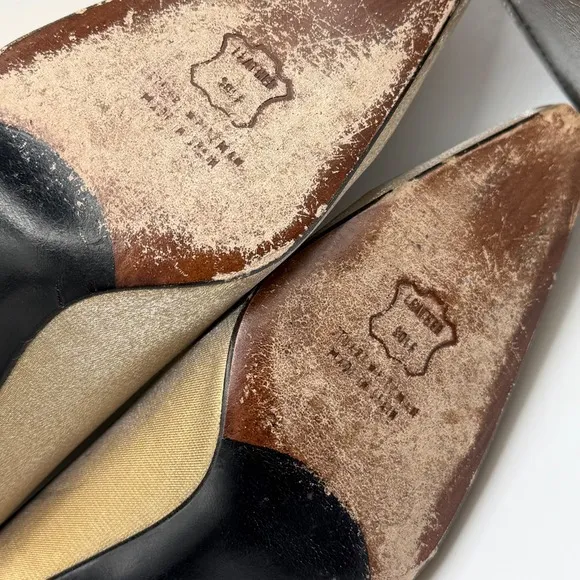 Stuart Weitzman Gold Pointed Square Toe Heels Satin Shiny Pumps 7.5