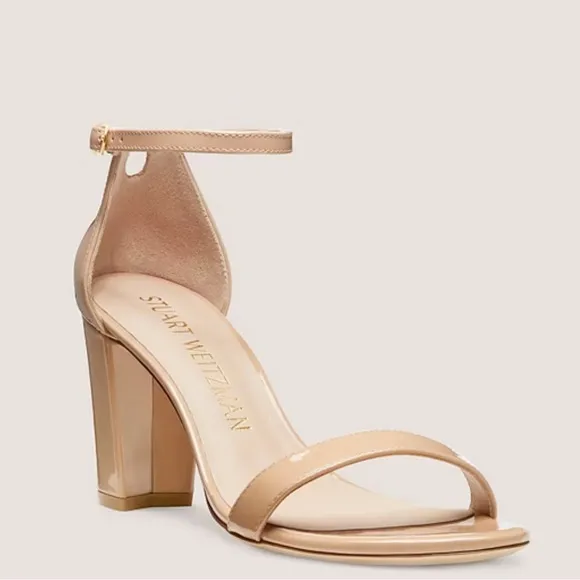 STUART WEITZMAN NUDISTCURVE 75 SQUARE TOE BLOCK HEELED SANDALS IN NUDE *NWT*
