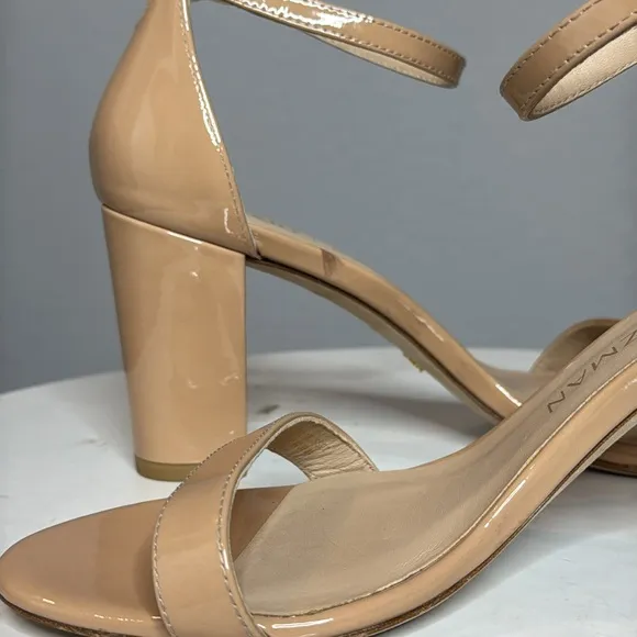 STUART WEITZMAN NUDISTCURVE 75 SQUARE TOE BLOCK HEELED SANDALS IN NUDE *NWT*