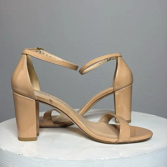 STUART WEITZMAN NUDISTCURVE 75 SQUARE TOE BLOCK HEELED SANDALS IN NUDE *NWT*