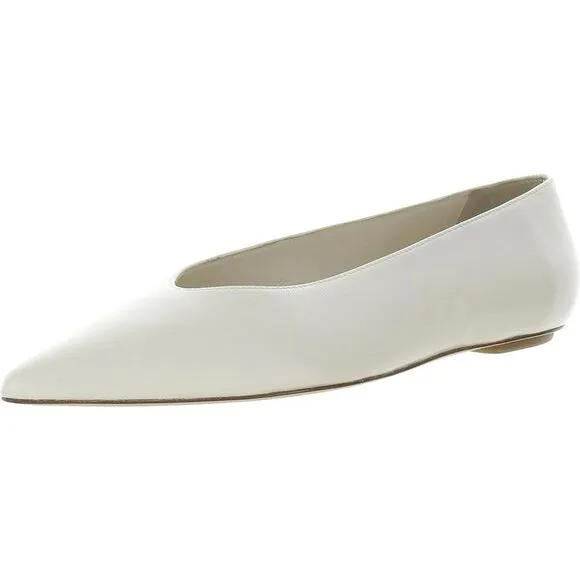 Stuart Weitzman Womens Ivory Solid Leather Flat Shoes New