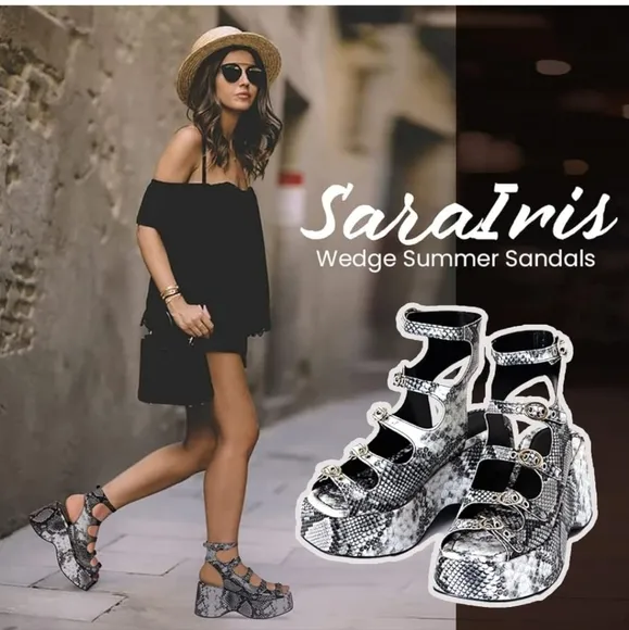 Stylish Black and White Platform Sandals
