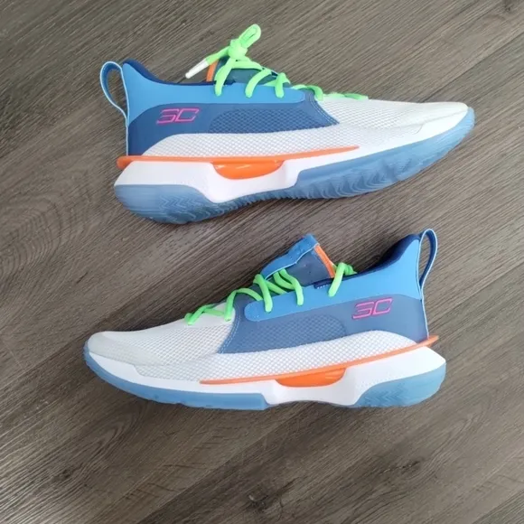 Sz 11 Mens Under Armour Curry 7 Super Soaker Sneakers 3021258-404 Basketball