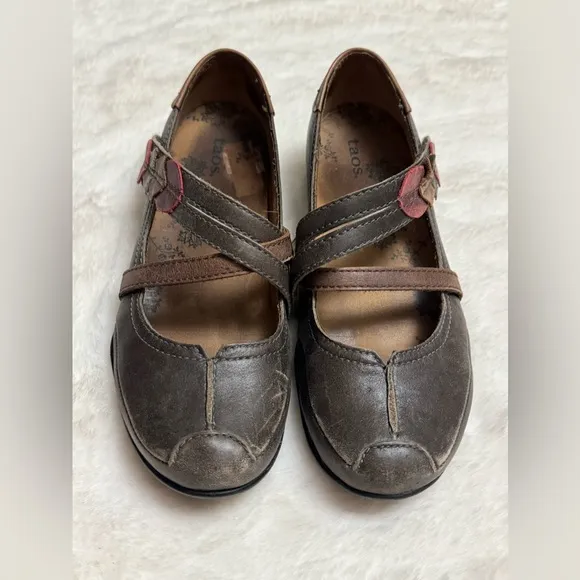 Taos Brown Leather Jigsaw Mary Jane Comfort Shoes Size US 9.5 Boho Funky Hippie