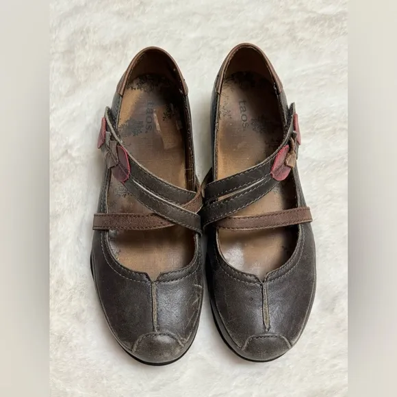 Taos Brown Leather Jigsaw Mary Jane Comfort Shoes Size US 9.5 Boho Funky Hippie