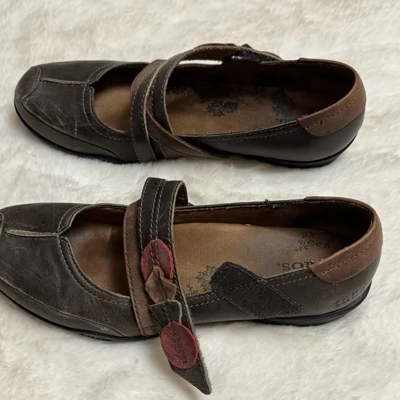 Taos Brown Leather Jigsaw Mary Jane Comfort Shoes Size US 9.5 Boho Funky Hippie