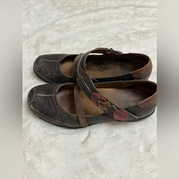 Taos Brown Leather Jigsaw Mary Jane Comfort Shoes Size US 9.5 Boho Funky Hippie